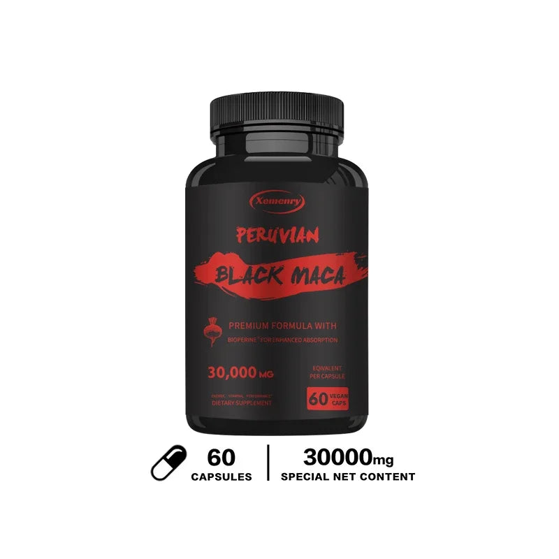 Maximum Strength Black Maca Root 30,000mg Capsules – Peruvian Maca Extract Supplement for Energy, Vitality & Wellness Support