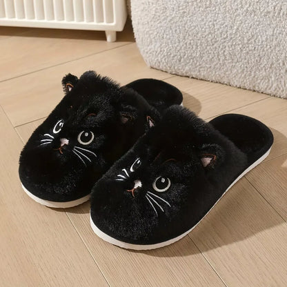 Women’s Plush Cat Slippers - Winter Warm Cozy Indoor House Shoes with Soft Non-Slip EVA Sole