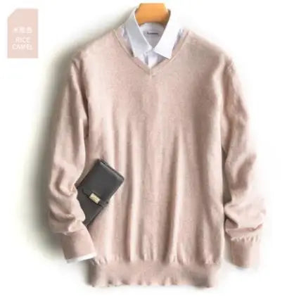 Men's Classic V-Neck Sweater - Cashmere Cotton Blend Warm Autumn Winter Pullover Casual Jumper