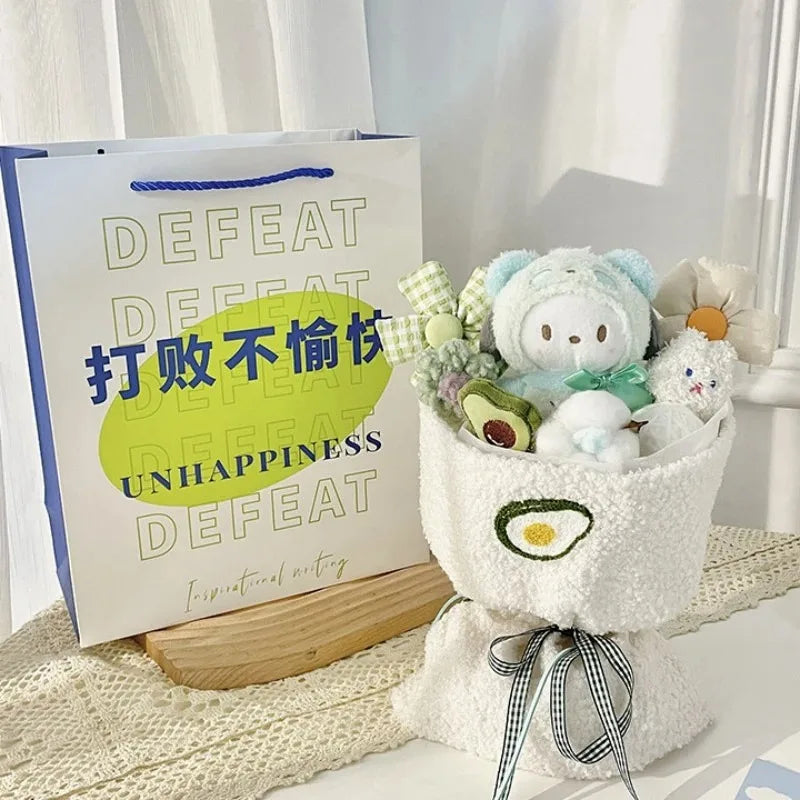 Sanrio Hello Kitty & Friends Plush Doll Bouquet – Cute Cartoon Cinnamoroll, Kuromi, My Melody Toys for Flower Girls & Kids – Perfect Holiday Gift
