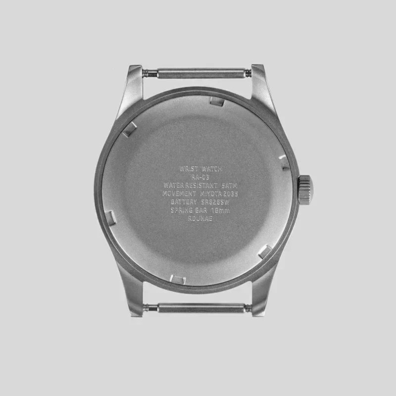 RDUNAE RA03 Military Men’s Watch - 34.5mm Vintage Quartz Wristwatch with Miyota 2035 Movement & Stainless Steel Case