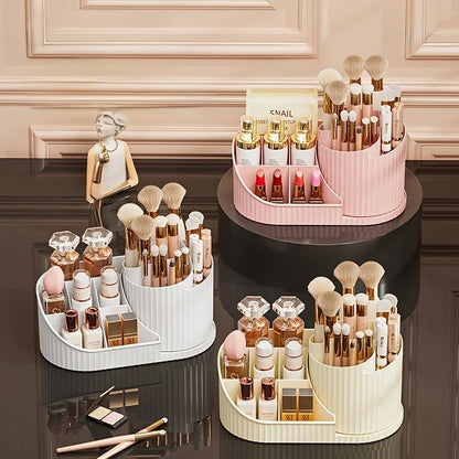 360° Rotating Makeup Organizer - Desktop Cosmetic Storage Display for Lipstick & Brushes
