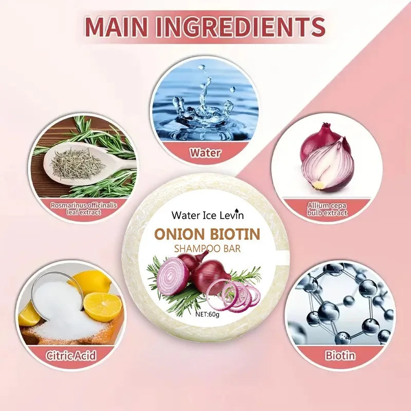 Onion & Biotin Shampoo Soap Bar 60g with Rosemary Extract for Moisturizing Hair Care