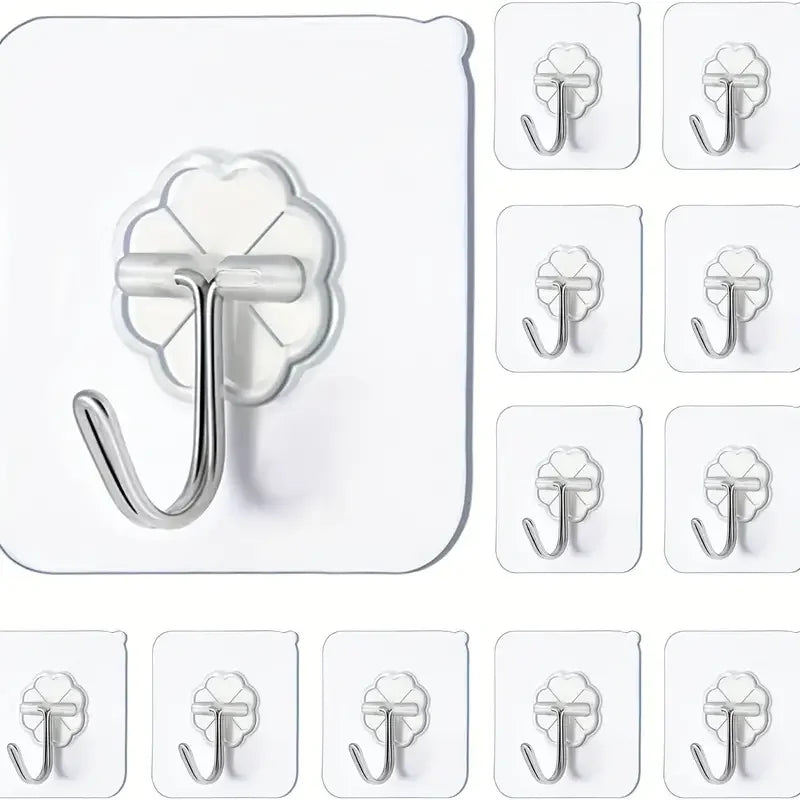 Transparent Heavy Duty Self-Adhesive Wall Hooks – Multi-Purpose Key & Towel Holder for Kitchen and Bathroom