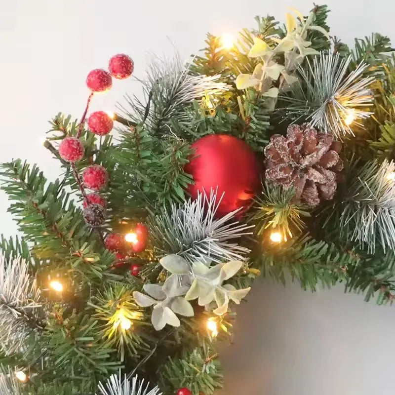 20–60cm LED Christmas Wreath – Lighted Pine Door Hanging Garland for Home & New Year Party Decor