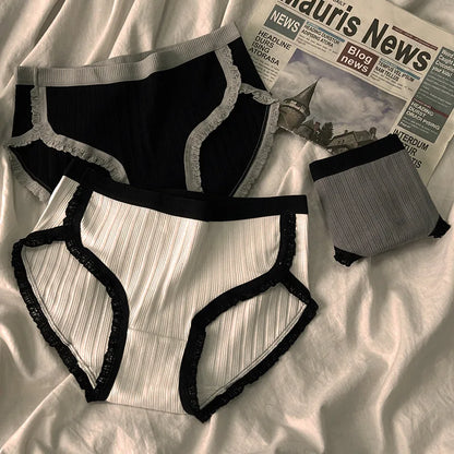 3 Pcs Women’s Cotton Panties Set - Breathable Mid-Waist Solid Color Briefs Soft Female Underwear Lingerie
