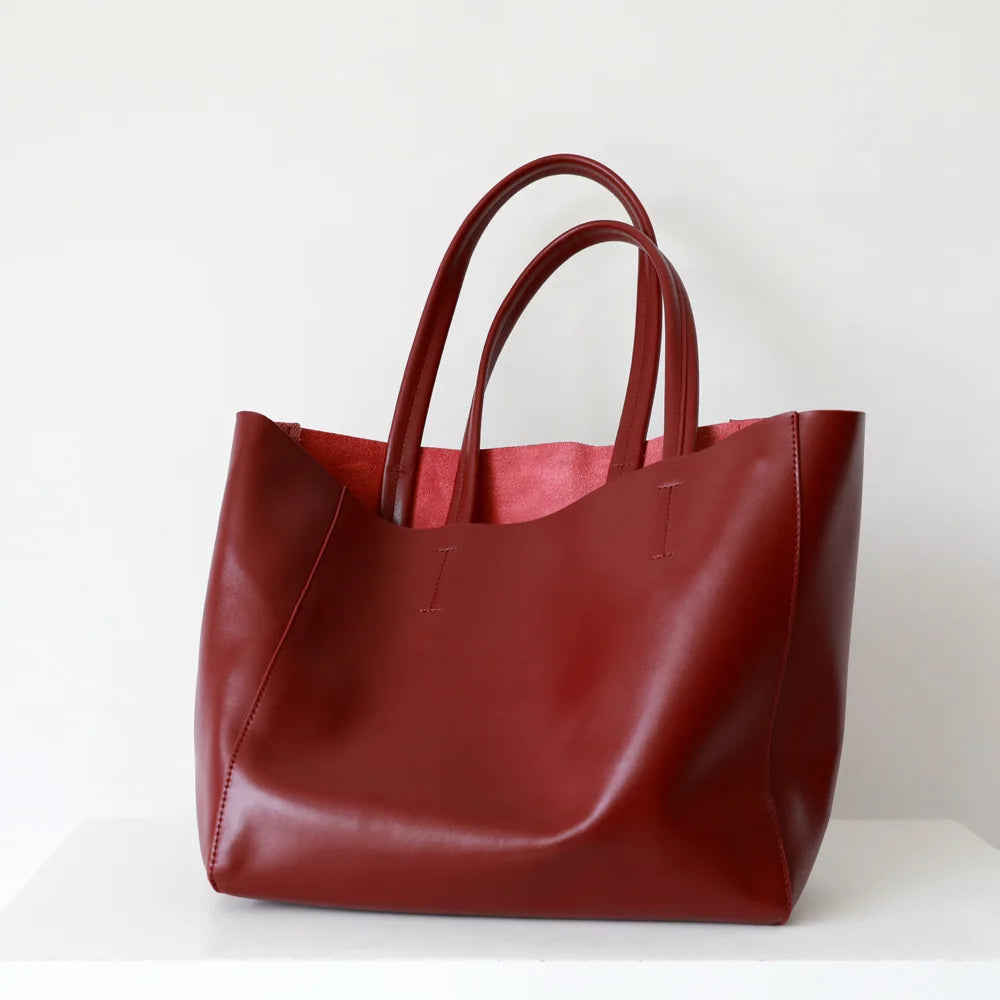 Customized Letter Genuine Leather Tote Bag – Large Capacity, Practical Commuter & Shopping Bag, Cowhide Large Bag