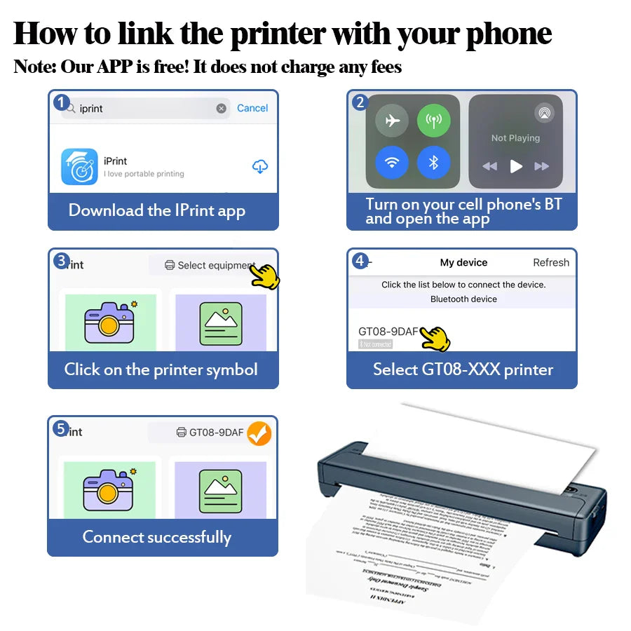 A4 Portable Thermal Printer - Lightweight & Compact Wireless Mobile Printer for Travel, Vehicles, and Office Use