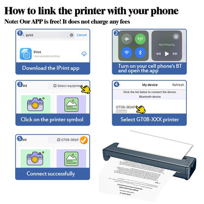 A4 Portable Thermal Printer - Lightweight & Compact Wireless Mobile Printer for Travel, Vehicles, and Office Use