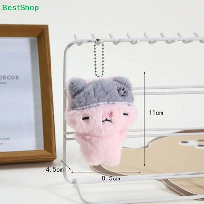 Cute Plush Cat Keychain - Kawaii Kitten Pendant with Heart Patch Bow Charm for Bag Decoration & Accessories