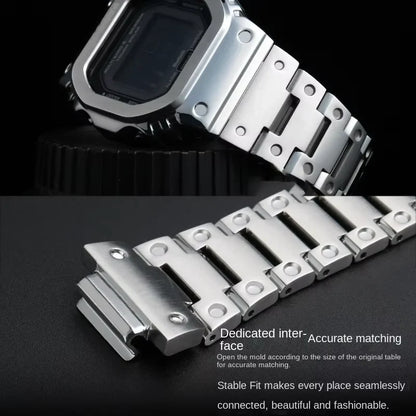 Casio G-SHOCK DW5600 Mod Kit - Stainless Steel Case Bezel & Metal Strap Replacement Set for GW-M5610/GW-B5600