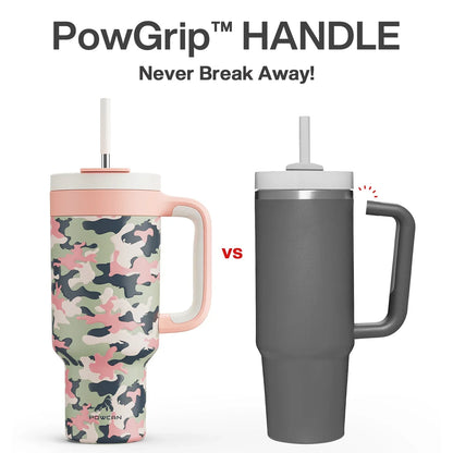 Powcan 40oz Stainless Steel Tumbler with Handle & Straw – Camouflage Prints, Leak-Proof Vacuum Travel Mug for Outdoors