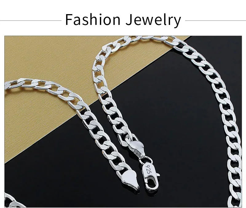 Men’s 925 Sterling Silver Necklace — 2/4/6/8/10/12MM, 40–75cm Chain with Lobster Clasp, Engagement Jewelry for Men, Boys & Women