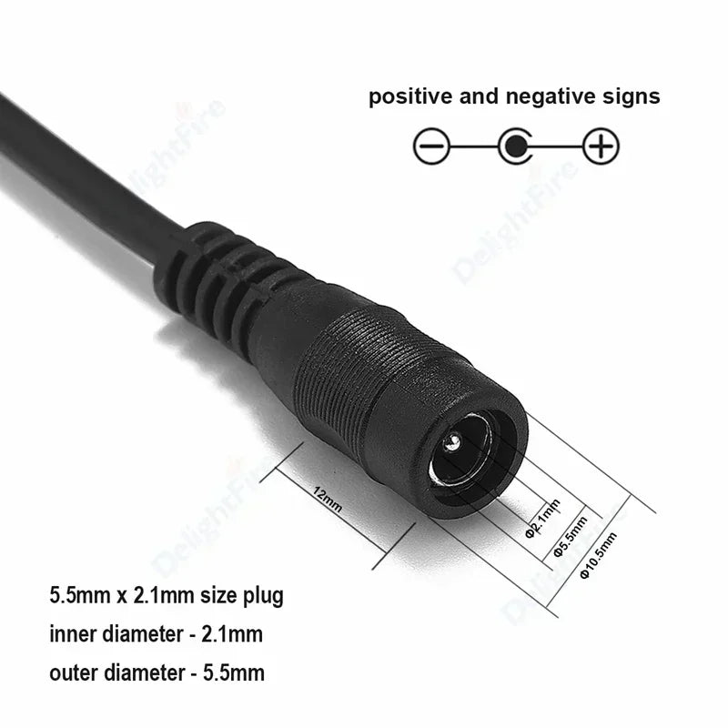 DC Power Extension Cable - 5.5x2.1mm Male Female Jack Cord for LED Strip, CCTV Camera & 5V/12V Devices