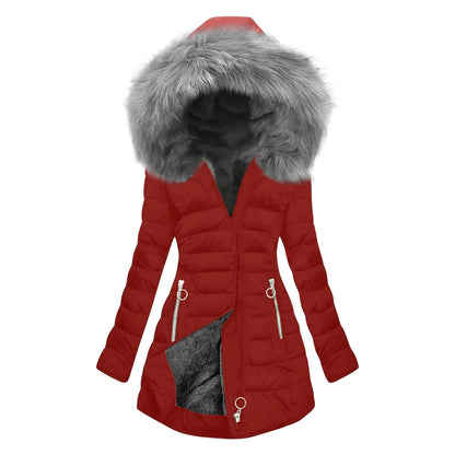 Women’s Plus Size Quilted Long Coat – Lined Mid-Length Hooded Winter Jacket, Warm & Windproof Outerwear