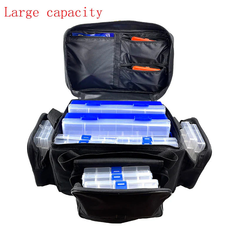 50x30x25cm Waterproof Nylon Fishing Bag – Large Capacity Multi-Purpose Two-Layer Shoulder Tackle Bag for Outdoors