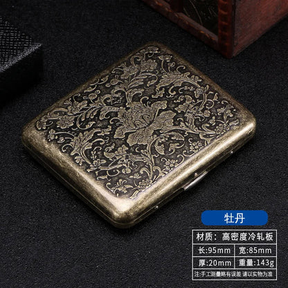 Retro Metal Cigarette Case - 20-Piece Capacity Vintage Bronze Tobacco Storage Holder