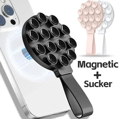 Multi-Functional Magnetic Phone Holder – Silicone Suction Cup Portable Handheld Stand for MagSafe iPhone 12–16 Mount Grip Bracket