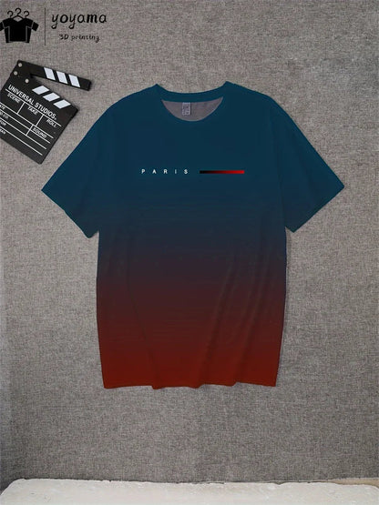 Summer Gradient Print T-Shirt for Men – Fashionable 3D Graphic Round Neck Street & Rock Tops