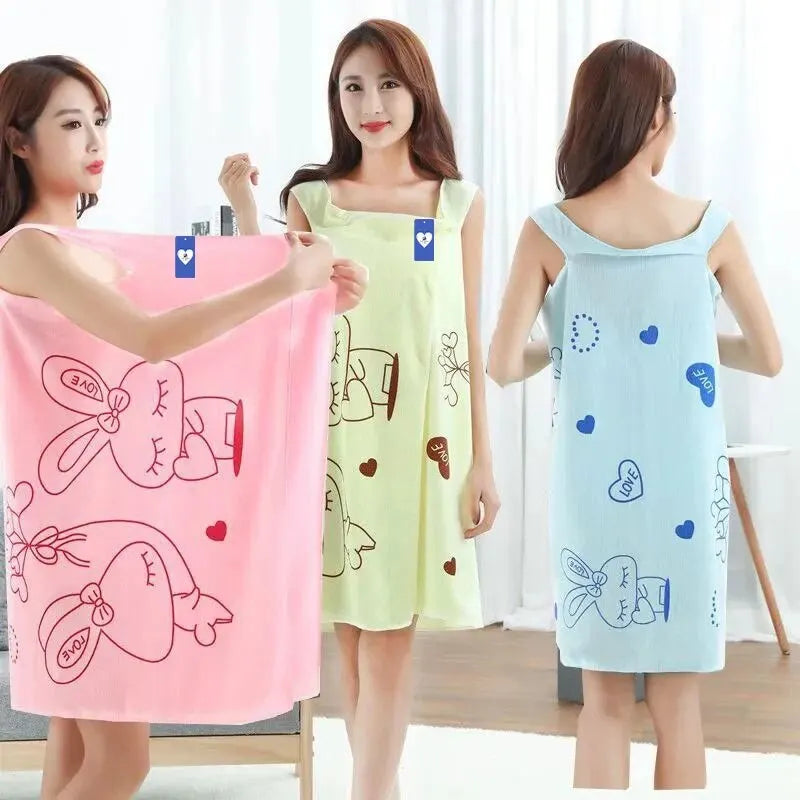 Wearable Rabbit Bath Towel - Thickened Absorbent Women’s Bath Skirt for Shower, Sauna, Sweat & Body Drying