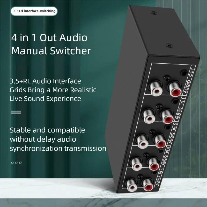 4-in-1 RCA AUX Audio Switcher - Passive Stereo Input Selector Box with 3.5mm & L/R RCA Output