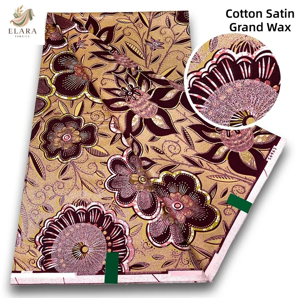 New Grand African Wax Fabric - 6 Yards Cotton Ankara Batik Pagne with Golden Shine Finish for Dresses & Sewing