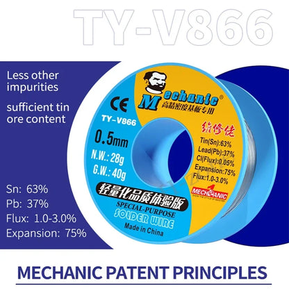 MECHANIC TY-V866 Solder Wire - 40g Rosin Core Lead-Free Welding Flux Wire for Electronics Repair