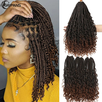 Jayfans Crochet Goddess Box Braids With Curly Ends - Bohemian Bob Style Synthetic Braiding Hair 1B 30 Blue Ombre Extensions