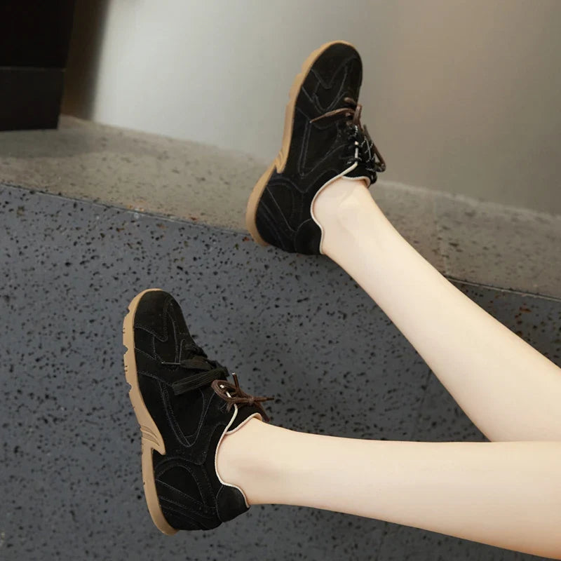 DIMANYU Women’s Genuine Leather Gump Shoes – 2025 Spring Retro Lace-Up Non-Slip Casual Sneakers