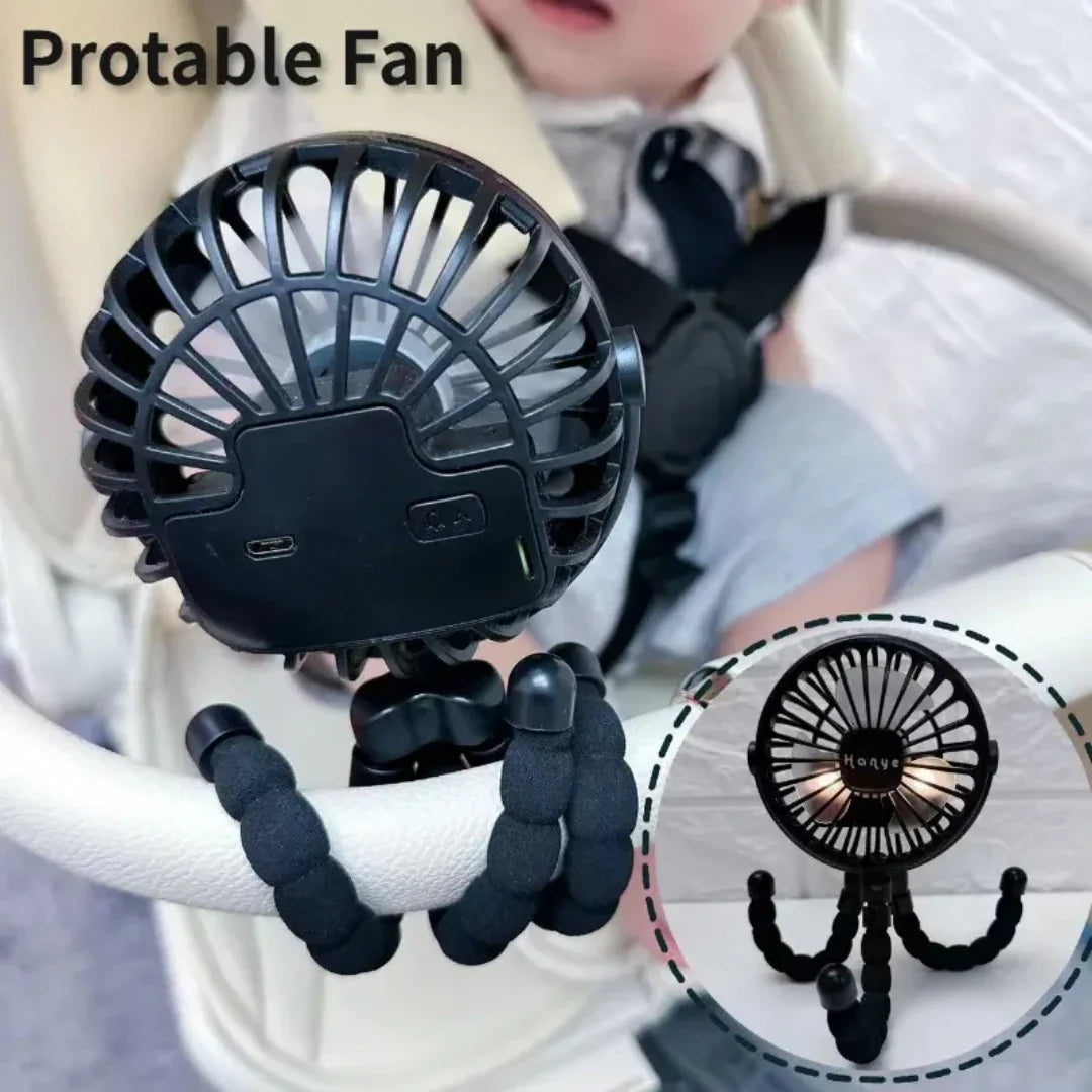 Rechargeable Baby Stroller Fan: Handheld USB Bladeless Mini Ventilator - Silent Cooling for Outdoor Use, Neck and Table Fan