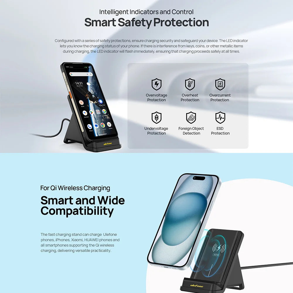 Ulefone WCS01 Wireless Charging Stand - 50W Air Cooled Fast Charger for Ulefone Armor 23 Ultra Smartphone