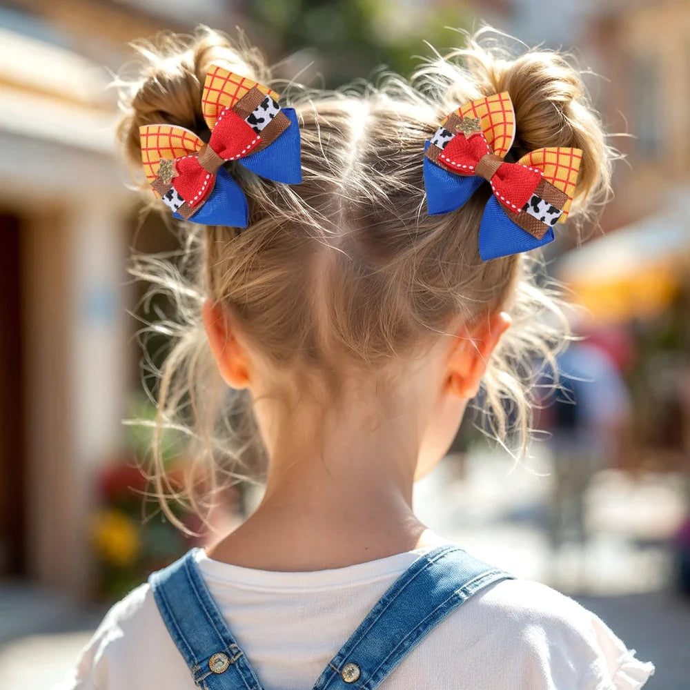 2PCS 3-Layer Bow Hair Clips - Sparkly Star Ribbon Ponytail Hairpins for Girls, Kids & School