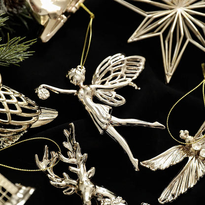 Christmas Tree Ornaments – Gold Plastic Balls with Butterfly, Dragonfly, Angel & Snowflake Decorations
