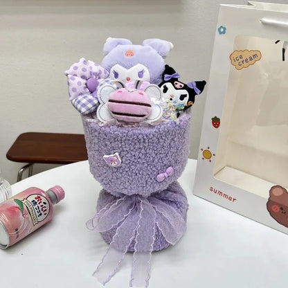 Sanrio Hello Kitty Plush Bouquet – Cute Cartoon Flowers with Cinnamoroll, Kuromi & My Melody Toys for Girls & Holiday Gifts