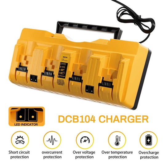 Replacement DEWALT DCB104 Battery Charger - 4-Port Fast Charging Station for 12V & 18V Batteries