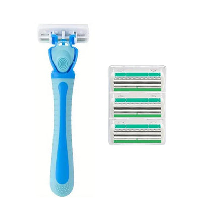 Women’s 6-Layer Manual Safety Razor Set – 1 Handle + 18 Stainless Steel Replaceable Blades