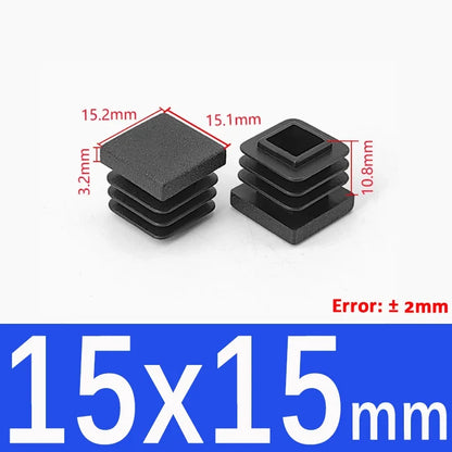 Black Square Tube End Caps - Plastic Blanking Plugs for Furniture, Tables & Chairs 10-100mm