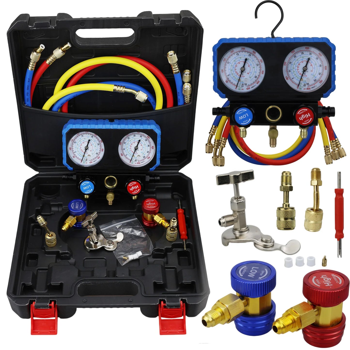3-Way AC Manifold Gauge Set - HVAC Refrigerant Charging & Diagnostic Tool for R410A R22 R404A R134A