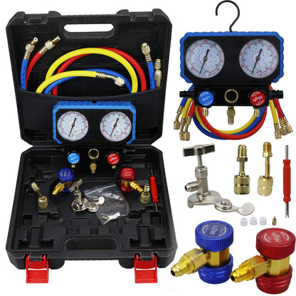 3-Way AC Manifold Gauge Set - HVAC Refrigerant Charging & Diagnostic Tool for R410A R22 R404A R134A