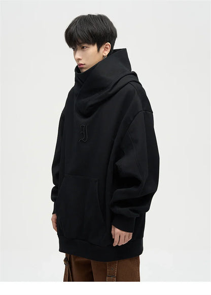 Autumn Ninja Streetwear Turtleneck Hoodie for Men – Letter Embroidered Hip Hop Fashion Sweatshirt, Y2K Vintage Fleece