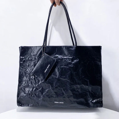2025 Women’s Pleated Tote Bag – Luxury Vintage Oil-Wax Handbag, Large Capacity Shoulder Purse