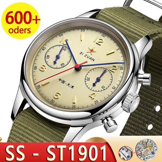40mm 1963 Pilot Aviation Mechanical Chronograph — Original Seagull ST1901 Movement Men's Sapphire Vintage Watch