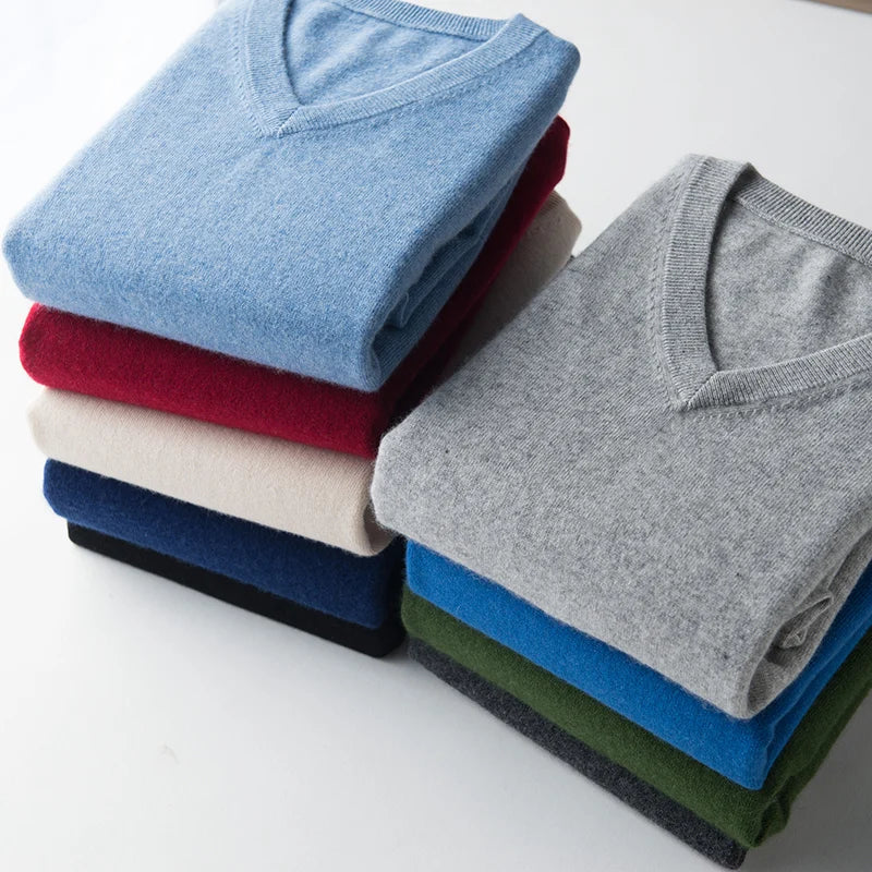 Men's Classic V-Neck Sweater - Cashmere Cotton Blend Warm Autumn Winter Pullover Casual Jumper
