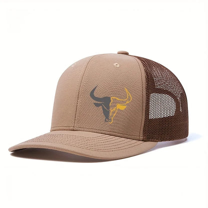 Bull Head Print Mesh Trucker Cap - Breathable Outdoor Baseball Hat for Men & Women Fishing Sports Style
