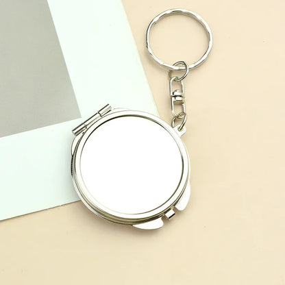 Mini Folding Keychain Makeup Mirror - Double-Sided Heart & Round Pocket Cosmetic Mirror for Travel