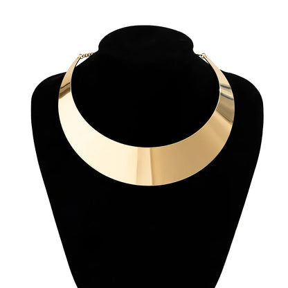 Exaggerated Chunky Metal Wire Choker Necklace – Gold Punk Collar, Wide Smooth Chain, Steampunk Jewelry for Women