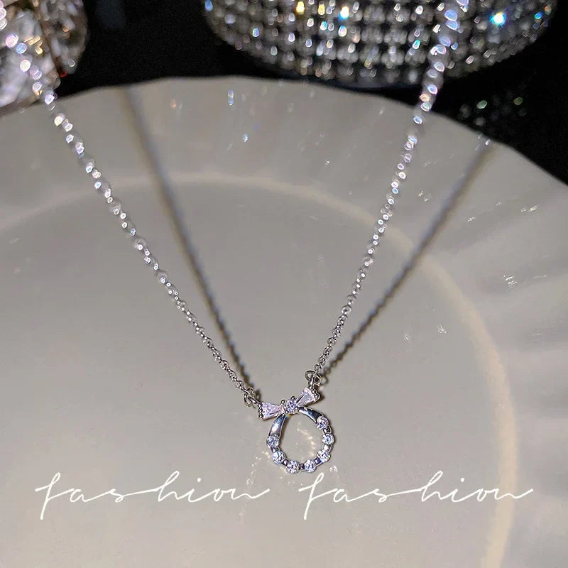 Y2K Crystal Bow Angel Wings Necklace - Heart Pendant Clavicle Chain for Women Trendy Aesthetic Jewelry