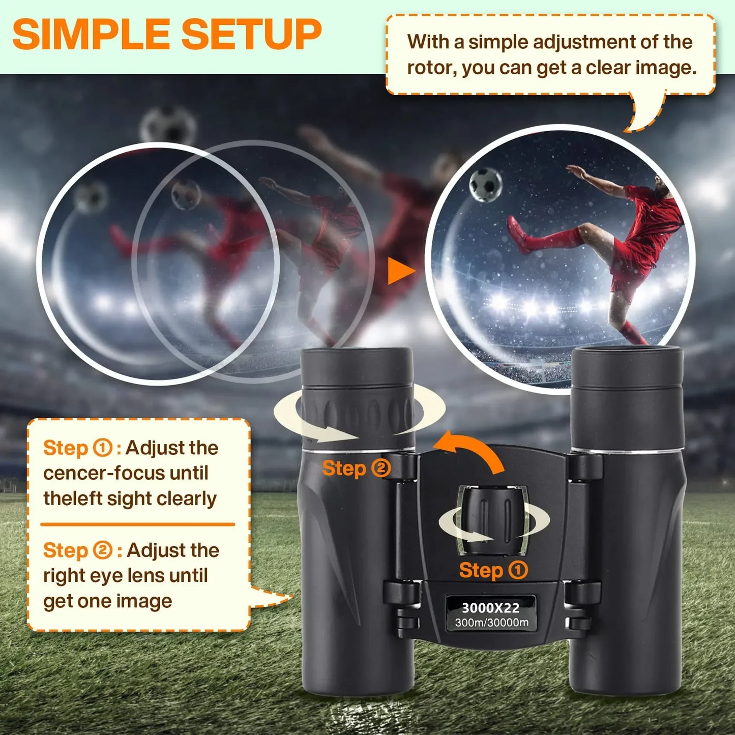 3000x22 Powerful Binoculars: Long-Range Folding Mini Telescope with BAK4 FMC Optics - Ideal for Hunting, Sports, Outdoor Camping, Travel