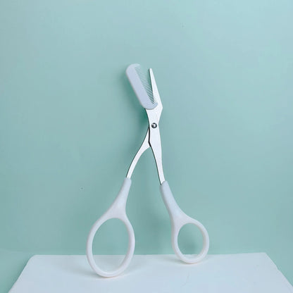 Pink Eyebrow Trimming Scissors with Comb – Stainless Steel Precision Grooming Tool