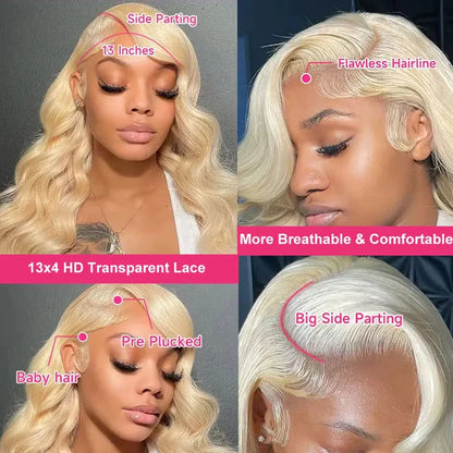 613 Honey Blonde Body Wave HD Lace Front Wig – 13x6 Transparent Glueless Human Hair Wig, 13x4 Lace Frontal, 180 Density